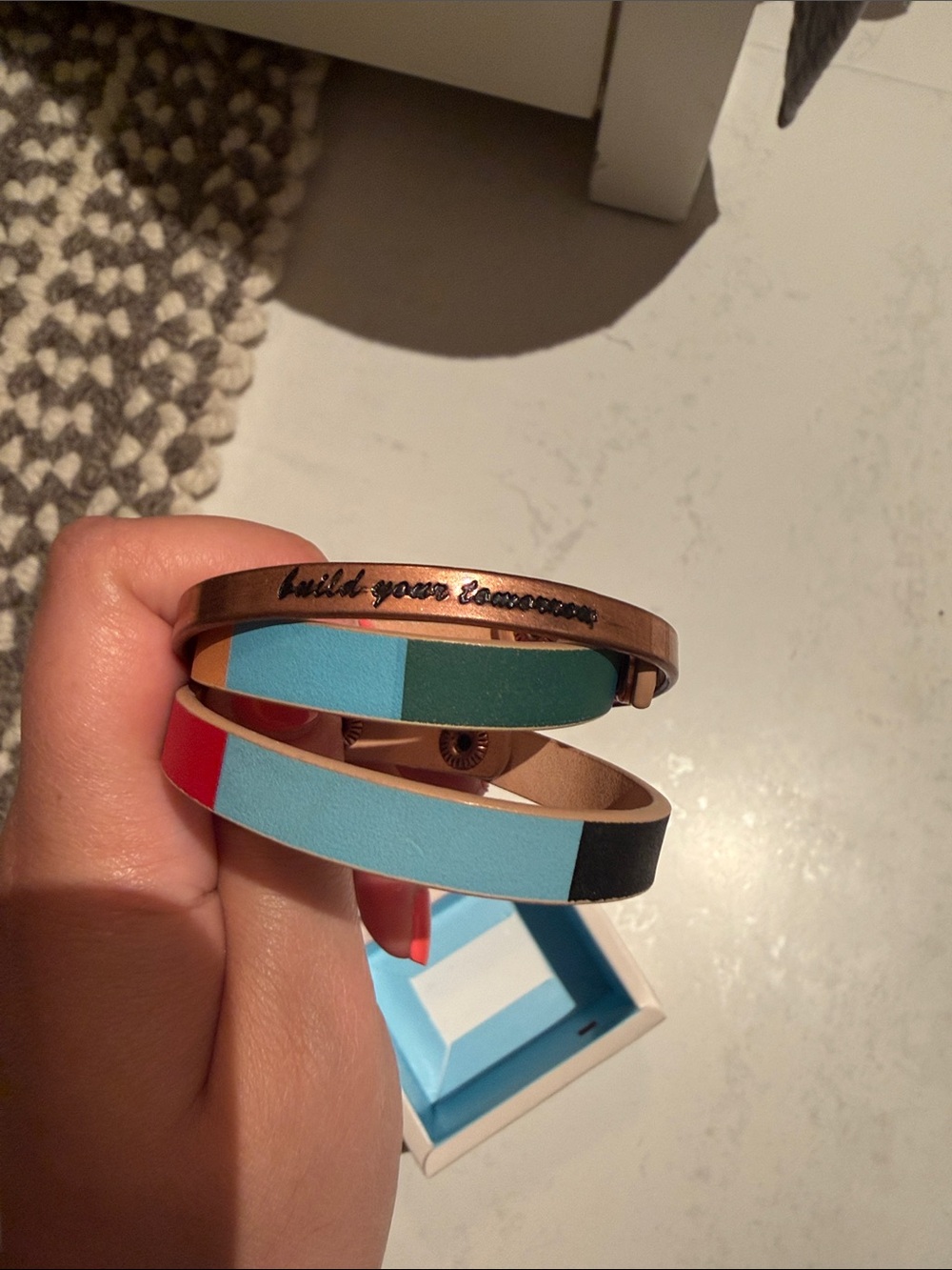 Toms Rose Gold Bangle Set with Blue, Teal, Red and Black Accents